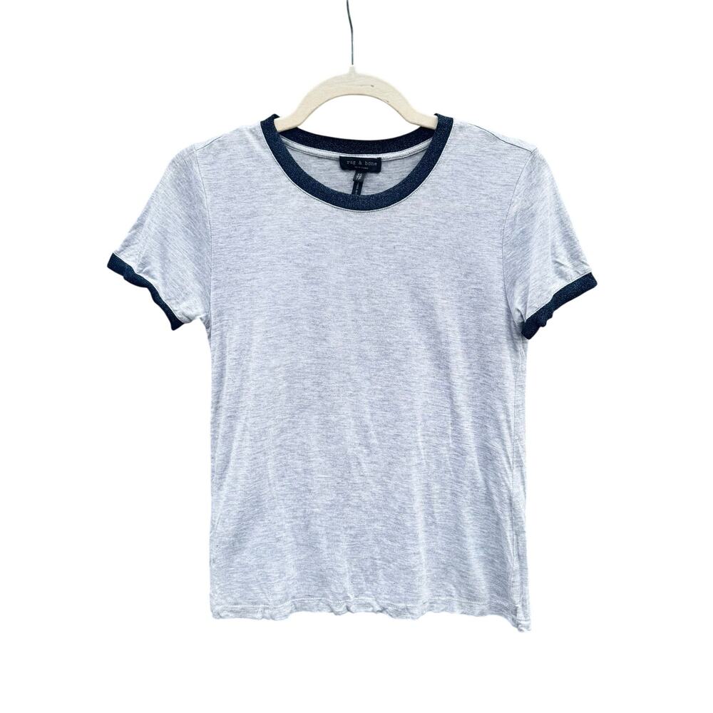 Rag & Bone Brighton Glitter Trim Ringer Tee Gray Navy Extra Small XS